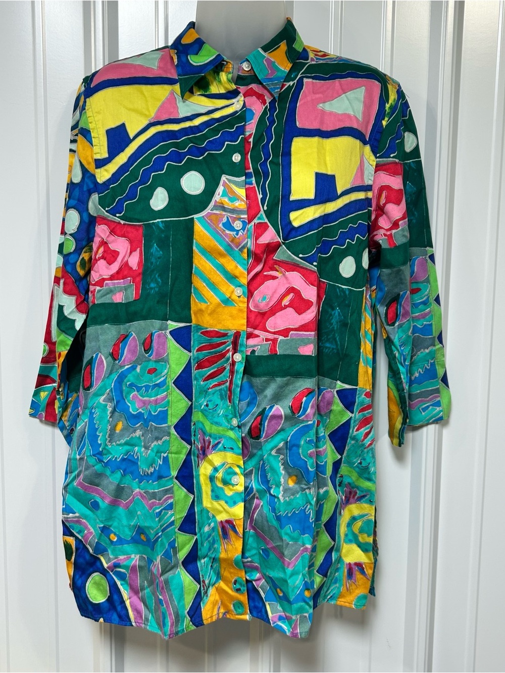 Lauren Ralph Lauren Plus Size L Tunic Shirt Colorful Geometric Abstract Artsy